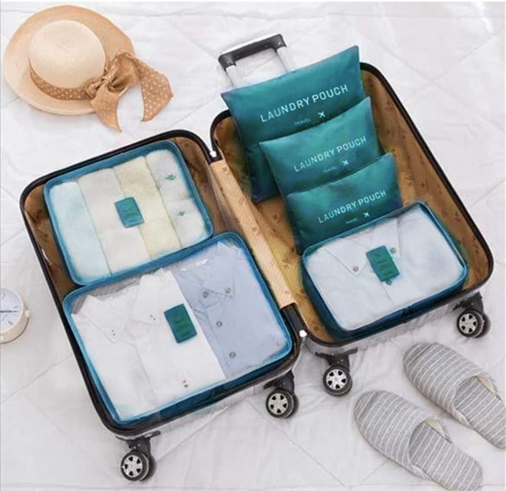 Gbateri 6 Pack Packing Cubes for Suitcases - Compression Luggage Packing Organizers with Laundry Pouch - Travel Storage Bags for Travel Accessories, Clothes, Cosmetics, Toiletries - Dark Green
