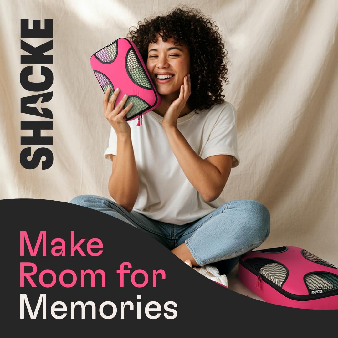 Shacke 6 Set Packing Cubes for Travel - Compression Packing Bags/Travel Organizer - Luggage Organizer Bags for Traveling - Travel Essentials for Women - Cruise Must Haves Packing List (Precious Pink)