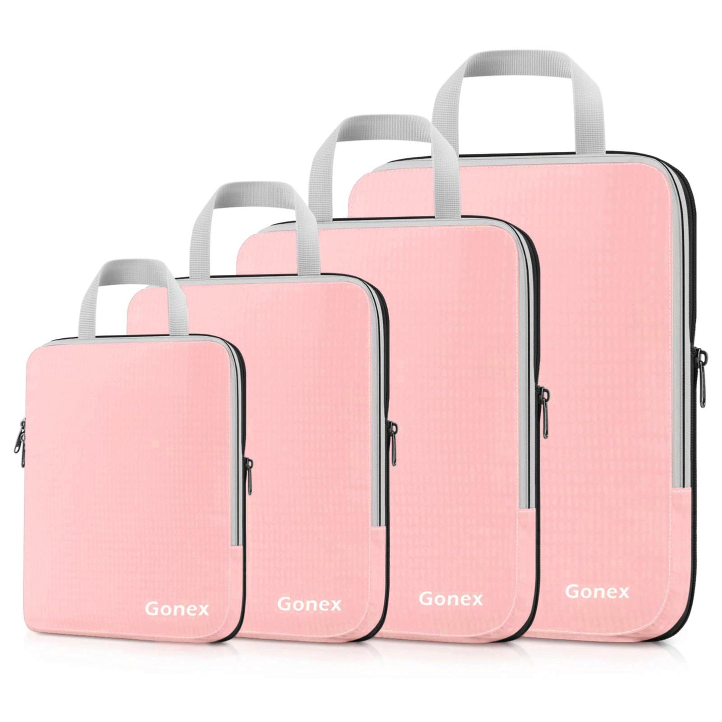 Gonex Compression Packing Cubes, 4pcs Expandable Storage Travel Luggage Bags Organizers (Pink)