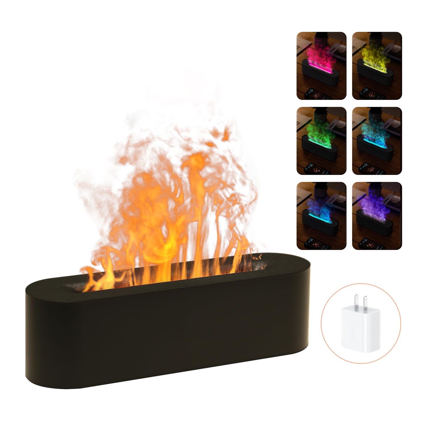 Essential Oil Diffusers,Flame Colorful Water Vapor Fire Fireplace Humidifier for Aromatherapy Aroma Therapy Machine Room Bedroom,Black Flame Diffuser for Essential Oils