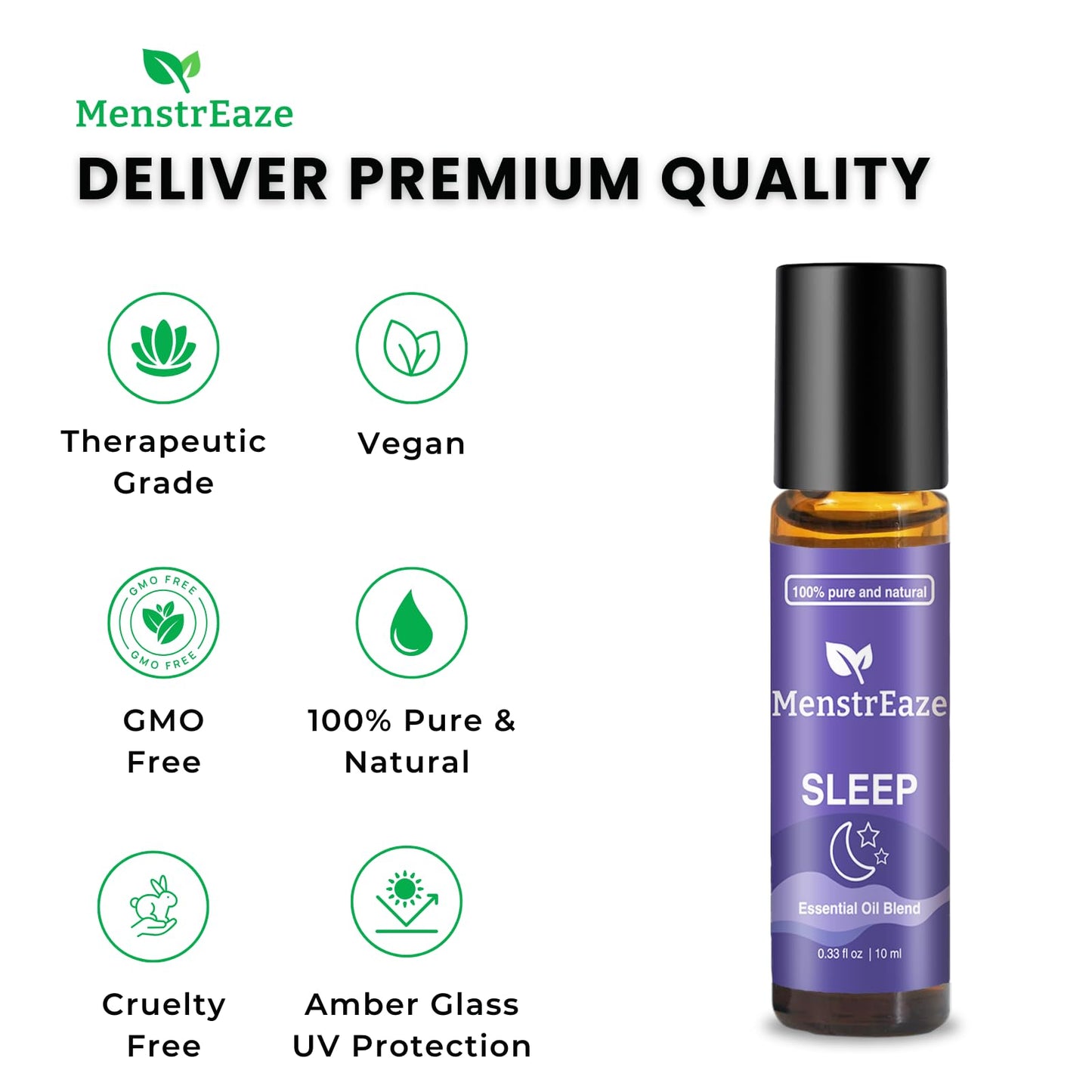 Natural Sleep Essential Oil Roll On, 100% Natural Deep Relaxation Blend with Lavender, Chamomile, Sweet Orange Aromatherapy Oils, 10ml