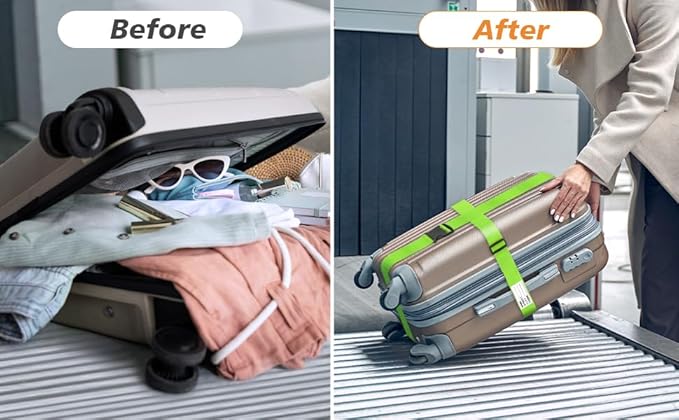 BILIONE Luggage Straps 88 inch Adjustable Suitcase Belt, Lockable Against Accidental Opening, Easy to Identify Travel Accessories, Add a Bag Connector(Rainbow Rainbow, 2)