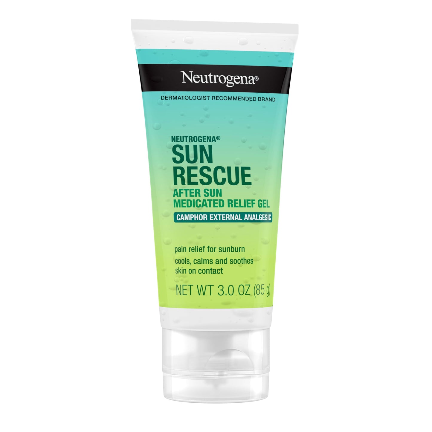 Neutrogena Sun Rescue After Sun Medicated Relief Gel with 0.45% Camphor External Analgesic For Cooling & Soothing, Painful Sunburn & Itch Relief, Fragrance-Free 3 Oz