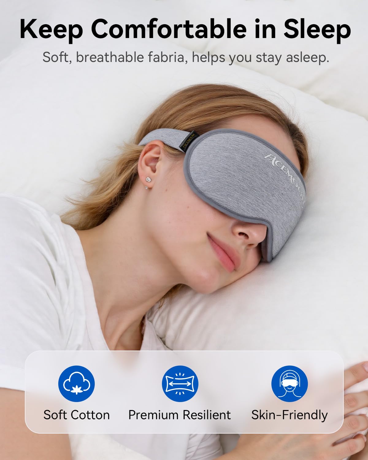 Weighted Eye Mask for Sleeping - Blackout Sleep Mask for Women Men, FACEMOON Lash Extension Eye Covers, Memory Foam, 3D Contoured, Airplane Travel Essentials, Blindfold for Meditation(Gray)