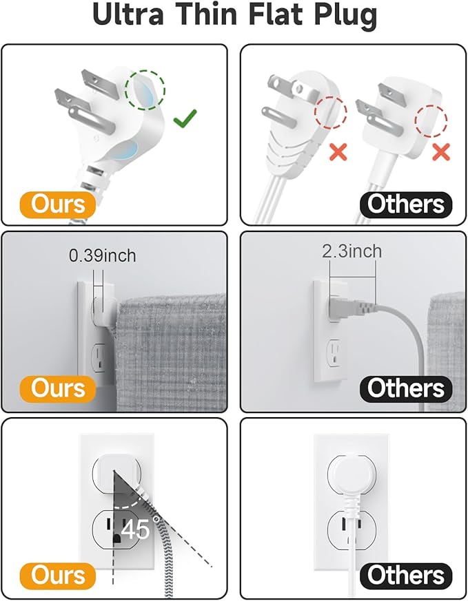 6 USB(3 USB C) Surge Protector Power Strip- Extension Cord 10 Ft with 24W USB Charging Station and 3 Outlets, Flat Plug Long Braided Extension Cord with Multiple Outlets for Home Office College Dorm