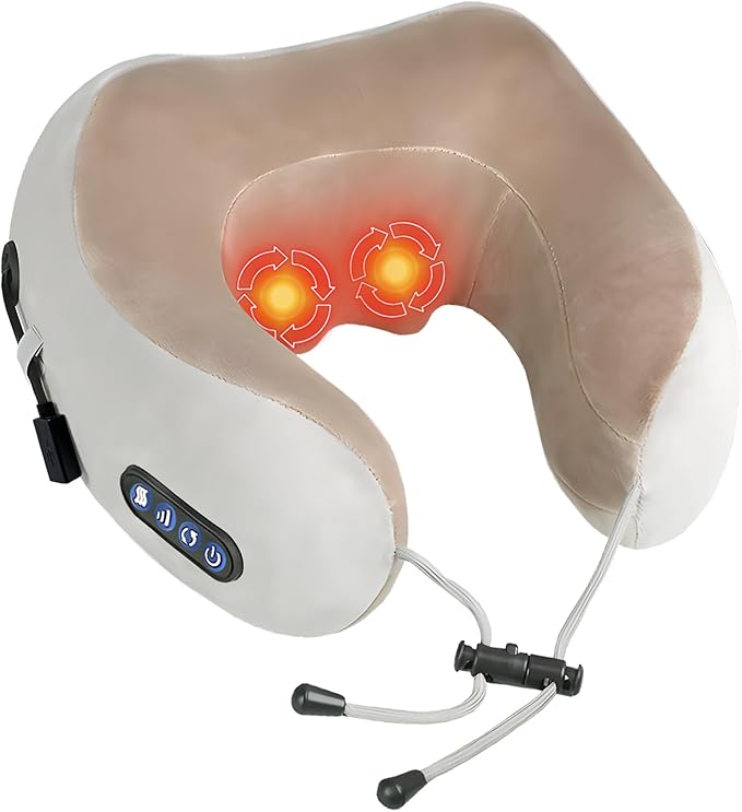 Electric Neck Massager,Portable Heated Kneading Massage Cushion Pillow,Rechargeable Shoulder Neck U-Shaped Massage Shiatsu,for Pain Relief at Home,Car,Office,Travel