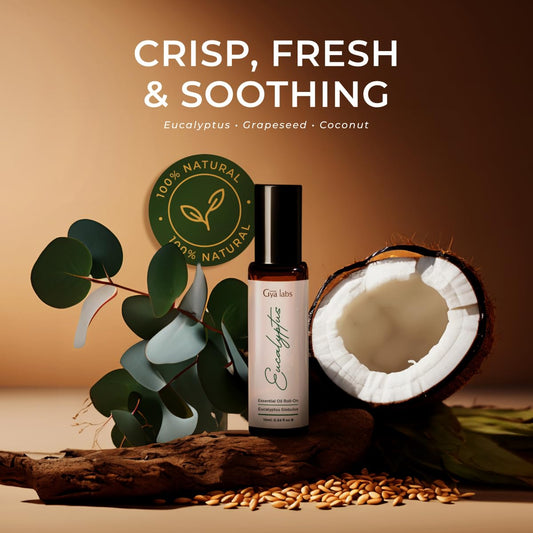 Gya Labs Eucalyptus Essential Oil Roll on for Soothing Comfort - 100% Pure Natural Eucalyptus Oil Roller for Skin, Relaxing Aromatherapy, Travel Size (0.34 Fl Oz)