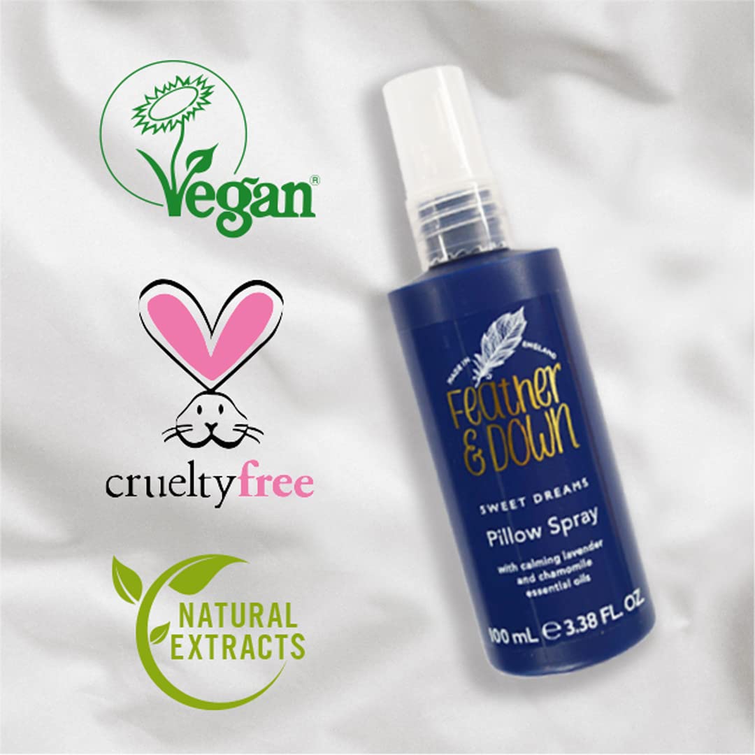 Feather & Down Straight to Sleep Gift Set (50ml Pillow Spray & 50ml Body Lotion) - The perfect sleep duo, infused with lavender & chamomile essential oils. Vegan Friendly & Cruelty Free.