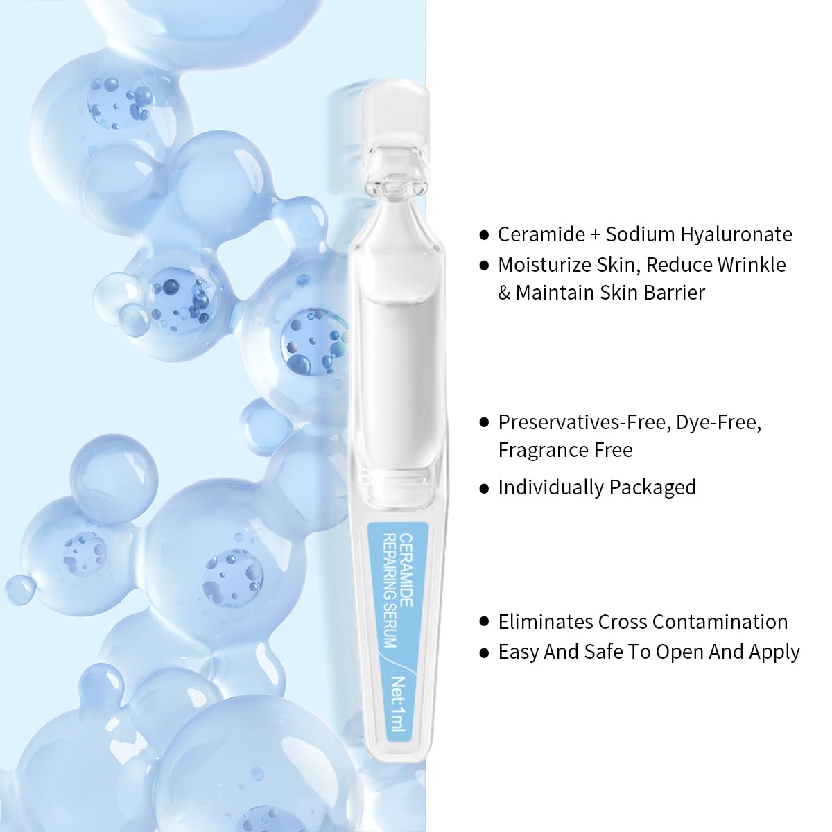 Repairing & Hydrating Face Serum with Ceramide NP, Hyaluronic Acid, Carnosine & Vitamin E | Moisturizing Ampoules for All Skin Types | Anti-Aging & Soothing Serum, 15 Pcs/Box