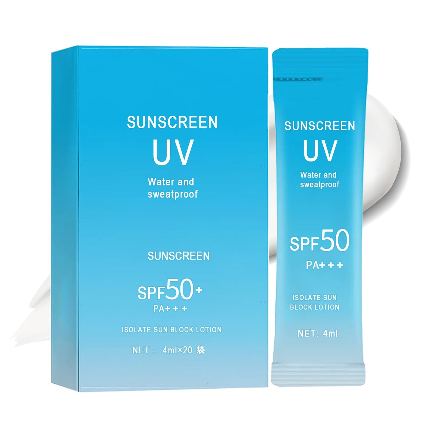 20PCS Mini Sunscreen with Hyaluronic Acid, SPF50+ PA+++ Travel Size Sunscreen Bulk (4ml Each), Lightweight & Non-Greasy & Hydrating, Waterproof Face & Body Sunscreen for Outdoor, Vacation, Daily Use