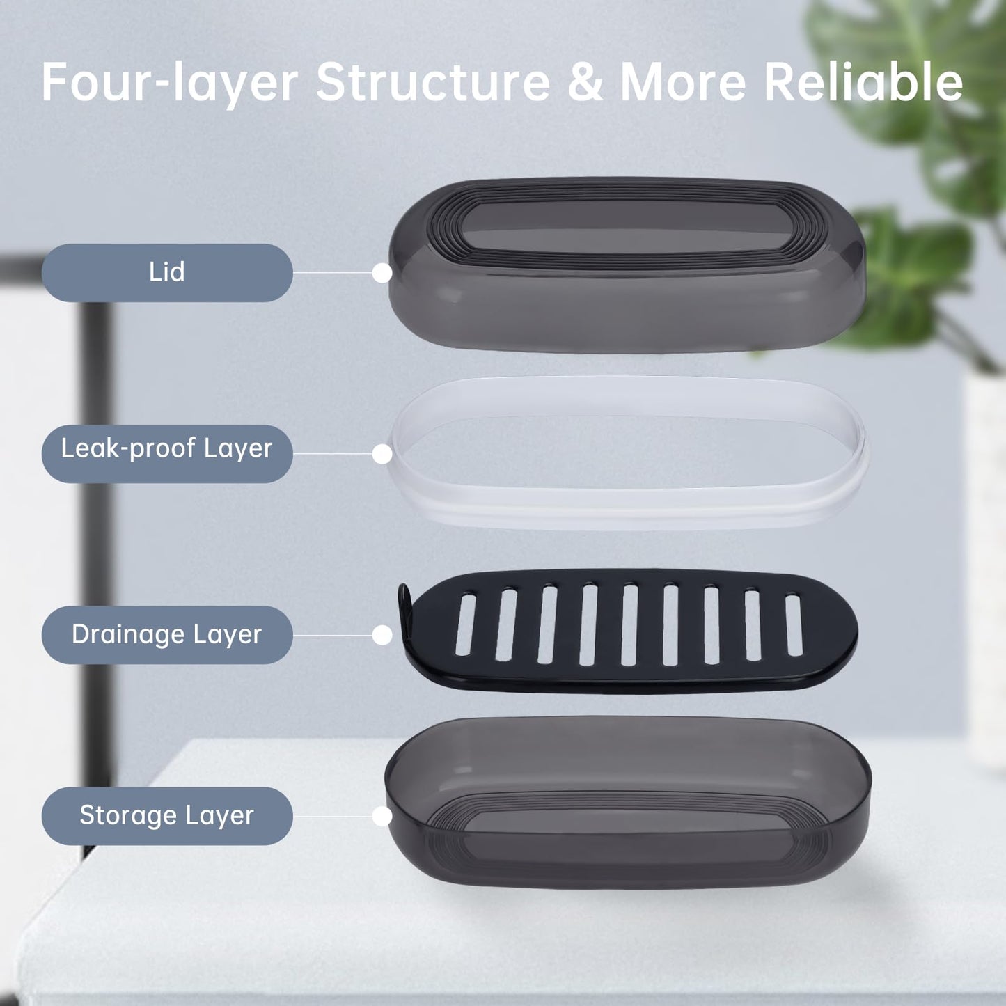 Travel Case for Kitsch Shampoo bar, Shampoo Bar Holder, Travel Soap Container, Large Soap Box, Soap Dish with Draining Layer, Case for Bathroom (Black, 1 Pack)