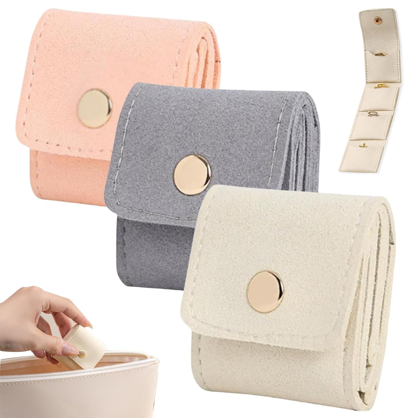 Compact Travel Jewelry Organizer Bag - Portable Foldable Roll with Buckle, Ideal for Earrings, Rings, and Necklaces - Travel-Friendly Small Jewelry Case