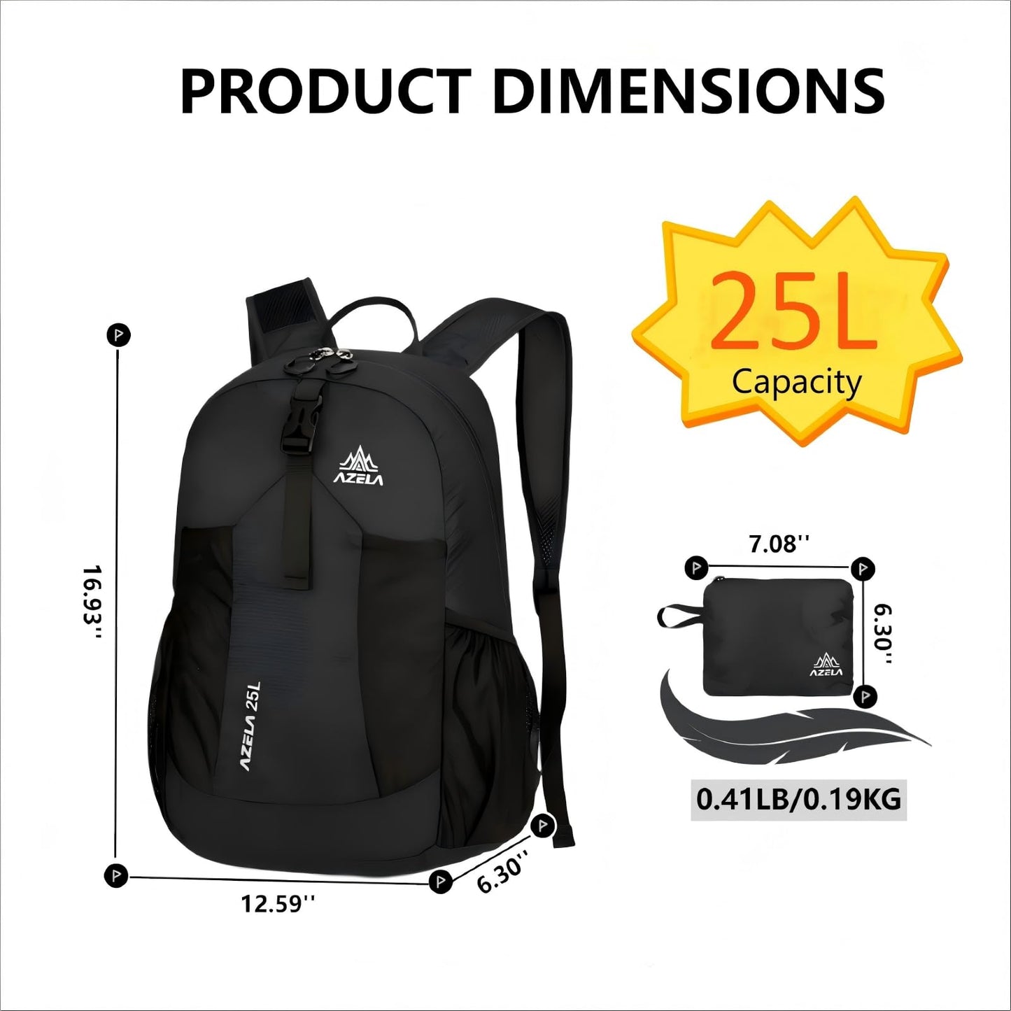 Nastravail Lightweight Packable Backpack 25L Small Lightweight Backpack for Travel Hiking Daypack Foldable Daypack for Women Men Black