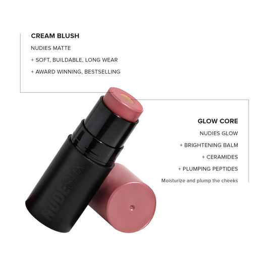 Nudestix Nudies Matte + Glow Core – Dual-Core Cream Blush Stick with Matte Color & Radiant Glow Balm for Cheeks, Eyes & Lips | With Ceramides, Peptides & Vitamin E | Pink Ice