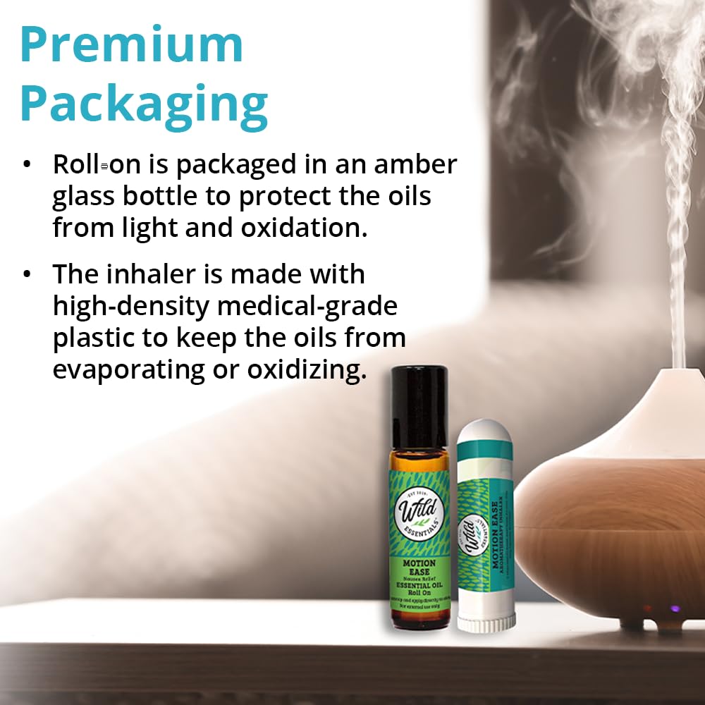 Motion Ease Nasal Inhaler and Roll On Essential Oils, 2 Piece Set, Relief for Motion Sickness, Sea Sickness, Car Sickness, Nausea and Vomiting, Dizziness