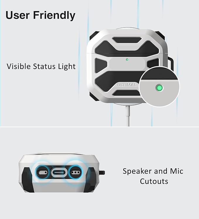 Compatible with AirPods 4 Case, Rugged TPU Double-Layer Cover, Powerful Shockproof Full Protection with Lanyard, Reinforced Magnetic Lid Lock for AirPods 4th Generation case(Black+White)