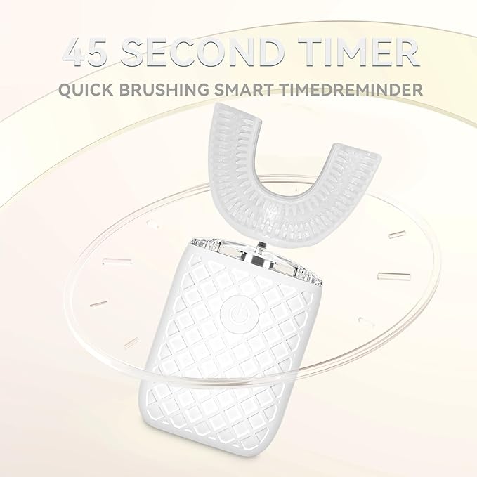 Adult u-Shaped Electric Toothbrush, 360 ° Cleaning, ultrasonic Toothbrush for Cleaning Teeth, Wireless Rechargeable Automatic Toothbrush Set (Milky White)