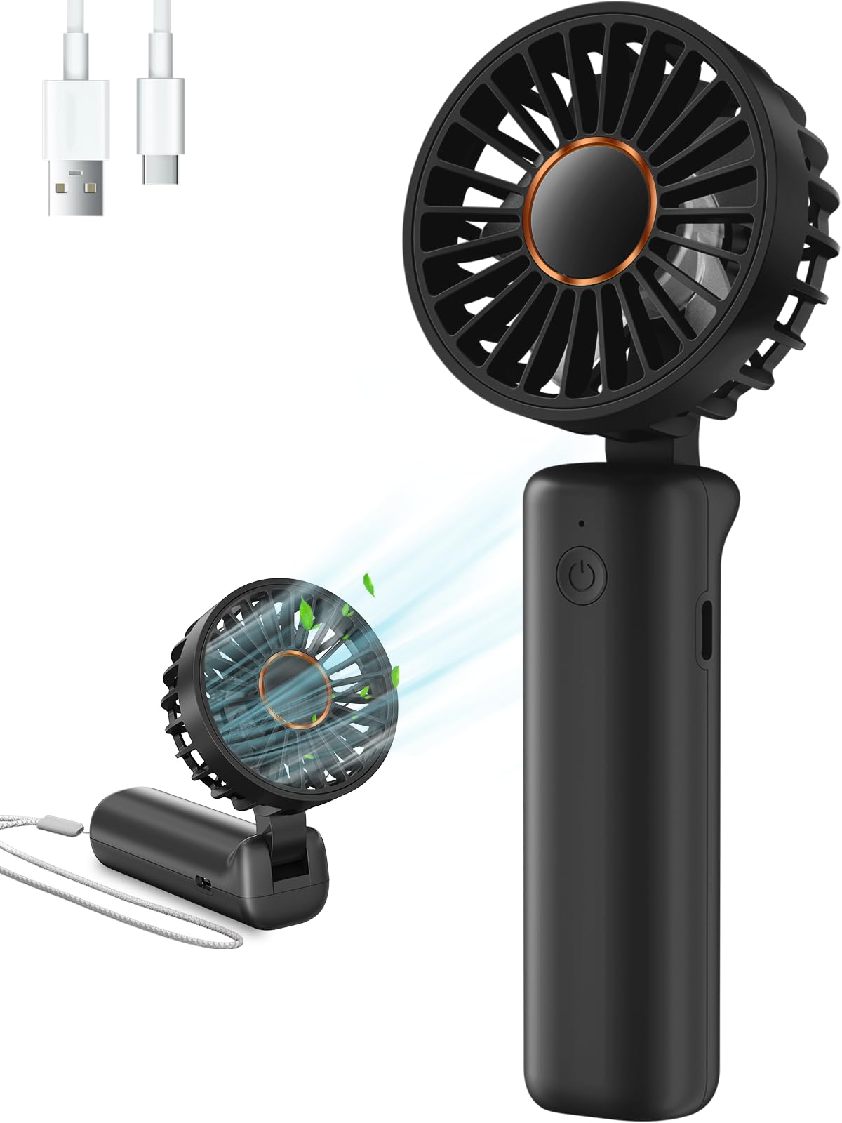 Hssio Portable Handheld Fan, Mini Desk Fan Foldable 2000mAh, 180° Ratotion, 3 Speeds, Ultra Quite, Up to 8H Long Use Time, Small Personal Cooling Fans Makeup Lash Fan for Women Girls