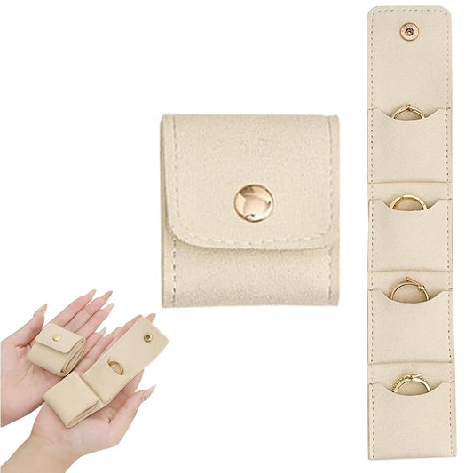 Mini Travel Jewelry Bag Mini Travel Jewelry Roll Bag with Buckle Portable Jewelry Pouch Travel Jewellery Organizer Case Small Foldable Jewellery Box for Earrings, Rings, Necklaces (3pcs) (Beige)