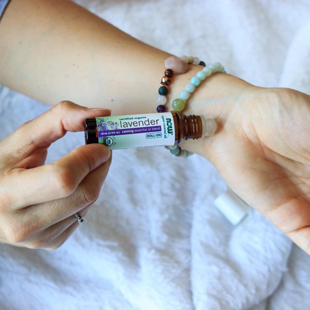 NOW Foods Essential Oils, Lavender Roll-On, Certified Organic, Calming Blend, Steam Distilled, Topical Aromatherapy, 10-mL