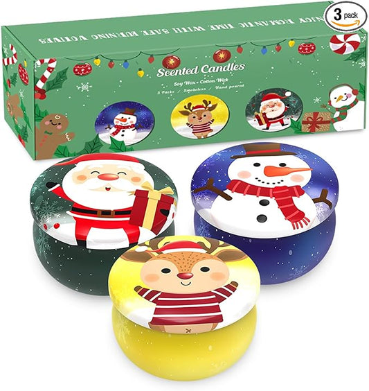 Christmas Scented Candle Set, 3 Pack Natural Soy Candles, 2.5 oz Apple Cinnamon, Cedar, Vanilla Cake, 15-20 Hour Burn Time, Holiday Gift Set for Home Decor Stress Relief and Aromatherapy