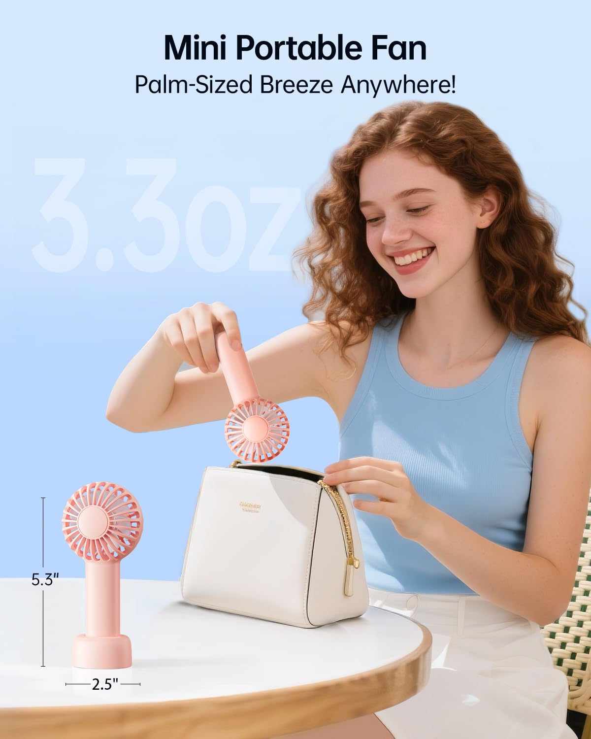 SWEETFULL Mini Portable Fan - Rechargeable Handheld Fan, 3 Speeds Personal Small Hand Gifts for Travel Essentials, Lash, Makeup, Eyelash, Kids, Girls, Women - USB, Cute Design Pink