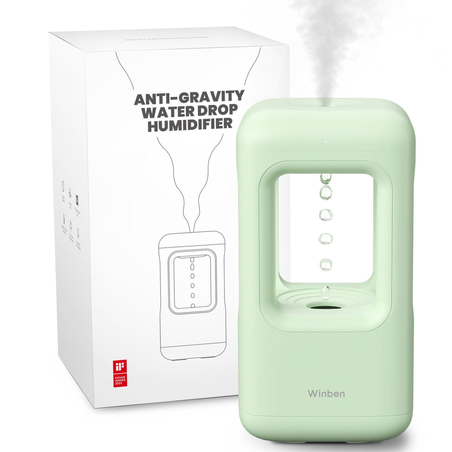 Winben Green Mini Humidifiers for Bedroom & Plants - Small Desktop Humidifier, Portable Cool Mist for Nightstand, Desk, Indoor Plants - Quiet Personal Humidifier (0.6L, Auto Shut-Off)