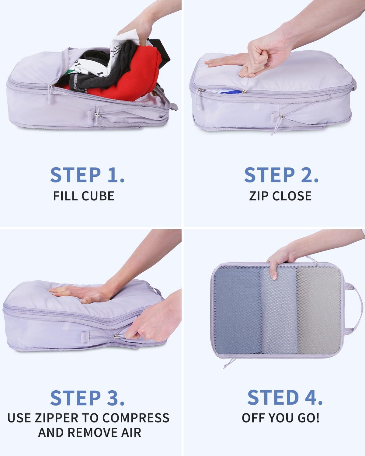 Ceneda 7 Set Compression Packing Cubes for Travel, Expandable Luggage Organizer with Shoe & Laundry Bags, Lightweight Suitcase Packing Cubes for Women & Family, Carry-On, Cruise, Vacation(Purple)