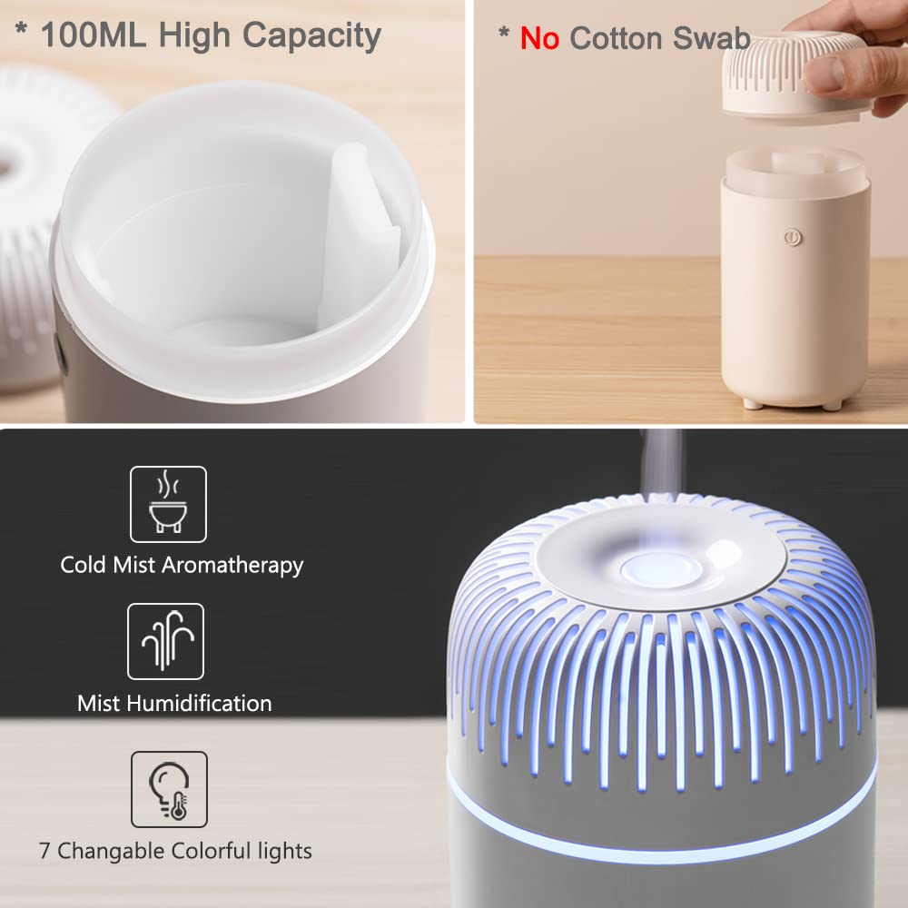 Car Diffuser Humidifier USB Aromatherapy Essential Oil Air Freshener USB Cool Mist Mini Portable Diffuser for Car Home Office Bedroom (White)