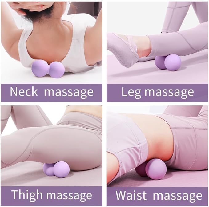 2 PCS Peanut Massage Ball Roller, Double Lacrosse Ball, Acupoint Myofascial Release, Muscle Knot Relaxer Trigger Point for Physical Therapy, Occipital, Back Knot, Psoas Muscle Release Tool (Purple)