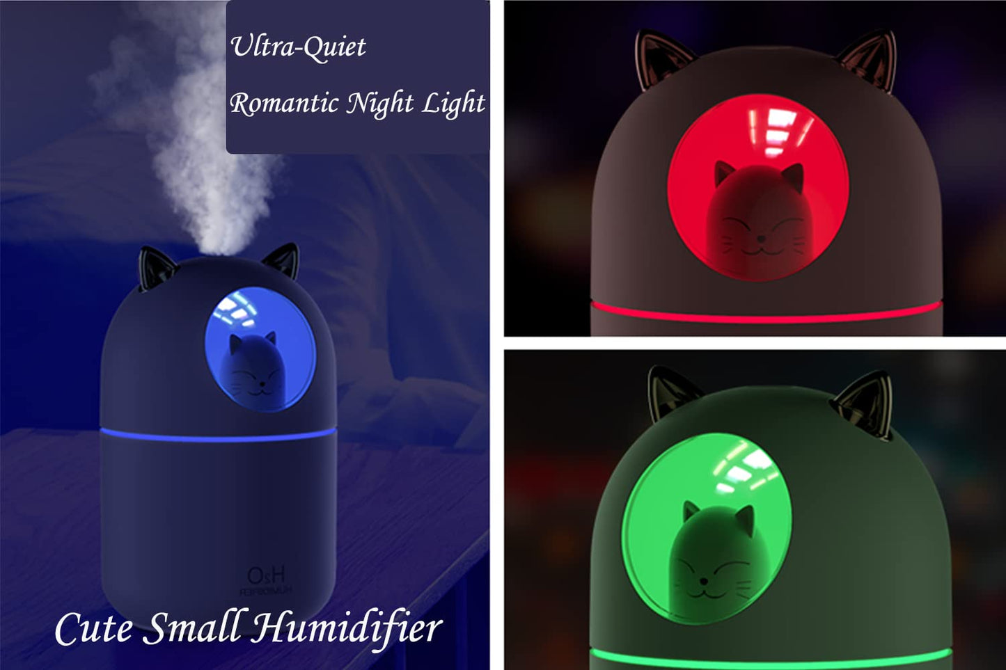 Portable Small Humidifier, 300ml Mini Cool Mist Humidifier with Night Light, USB Personal Humidifier Auto Shut-Off, Ultra-Quiet, 2 Spray Modes, Suitable for Home Office Travel(white)