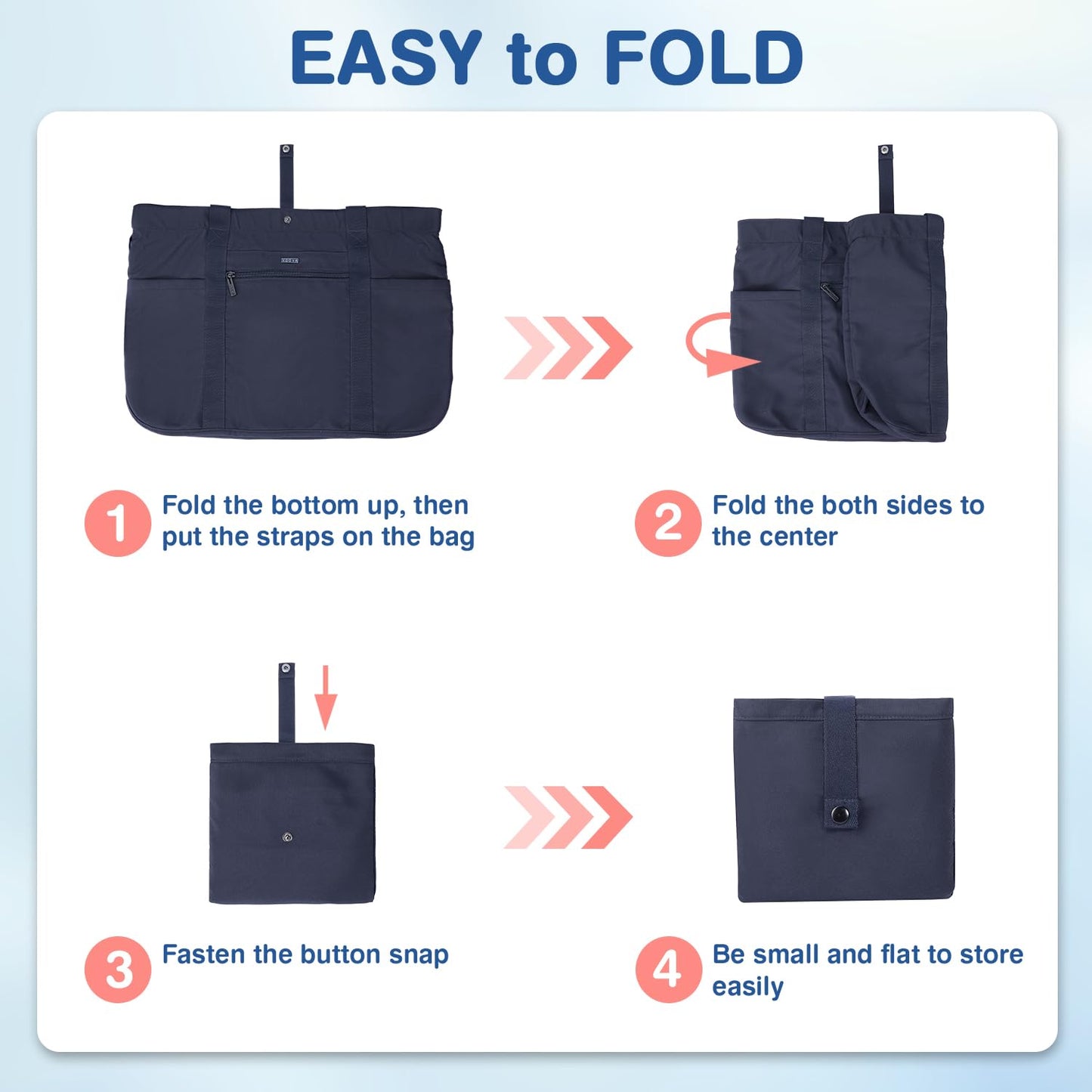 Voova Tote Bag for Women, Large Capacity Tote Bag with Zipper, Foldable Shoulder Bag Handbag for Work,Travel,Shopping,Beach, Navy Blue