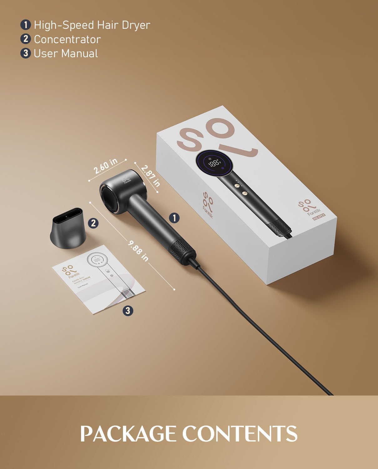 Fanttik Solo SonicDry H10 APEX 80% Faster Drying with 110,000 RPM Brushless Motor Hair Dryer, 56dB Low-Noise, 0.74lb Ultra-Light Blow Dryer, Ionic Tech for Travel, Home, Salon - Grey