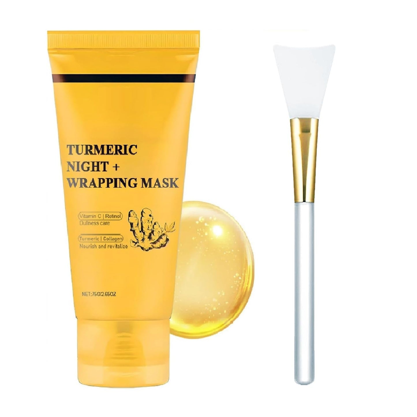 ZTSGU Turmeric Collagen Night Mask, Deep Nourish Moisturizing & Firming Collagen Peel Off Sleeping Turmeric Mask.(1 Pack With Brush)