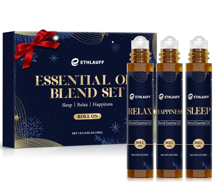 Ethlauff Essential Oil Roller Set, (Sleep, Relax, Happiness) Aromatherapy Roll On for Body Skin Care, Home - Natural Aromatherapy Gift, Relaxtion Gift, Stress Relief Gift for Women and Men