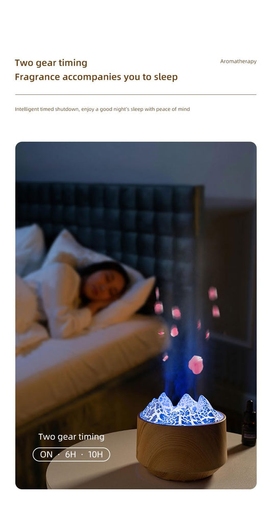 Essential Oil Diffuser, Volcano Fire Flame Aromatherapy Diffuser, 300ml Ultrasonic Cool Mist Humidifier, Scent Aroma Diffuser with 7 Colors Light, Timer&Auto Shut-Off for Home, Room (Dark Wood)