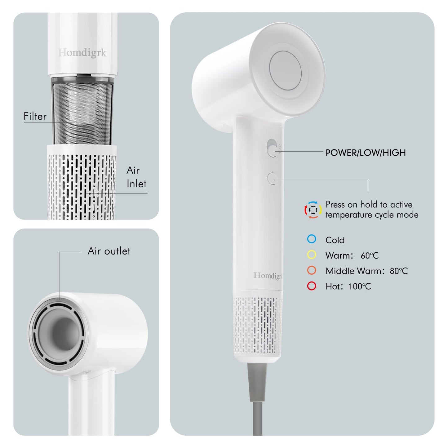 Hair Dryer - Ionic Blow Dryer with Diffuser,112000RPM High Speed Brushless Low Noise Hairdryer, Lightweight/Compact/Mini Design,110V Use for Home/Travel, Suitable for All Hair Types Women, Men