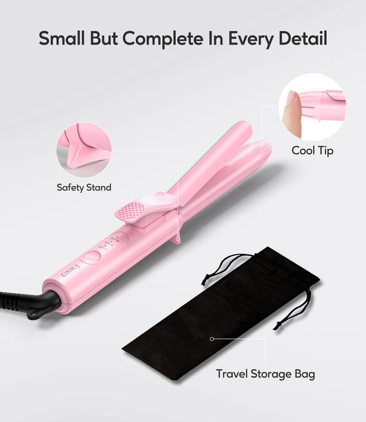 FARERY Travel Size Mini Curling Iron 3/4 Inch, Dual Voltage Travel Curling Iron for Short Hair with 3 Adjustable Temperature, Ceramic Mini Hair Curler Infused with Keratin&Argan Oil, with Storage Bag