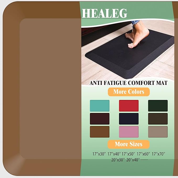 1" Extra Thick Anti Fatigue Floor Mat 50" L x 17" W,Kitchen Mat, Standing Desk Mat,140D Advanced PU Foam Ergonomic Comfort at Home, Office, Garage, Sink (Brown)