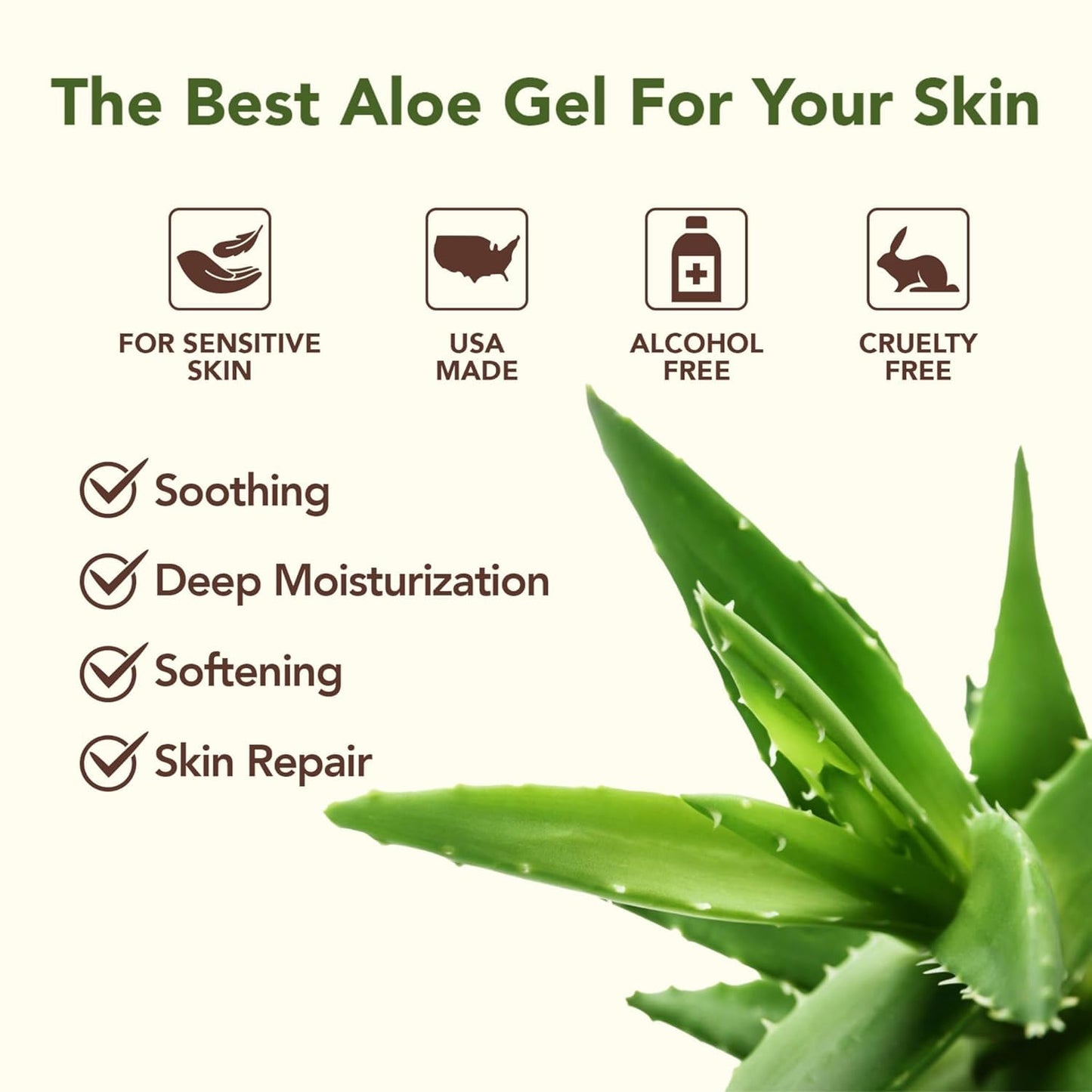 Amazing Aloe Vera Gel - Freshly Cut, 100% Pure Aloe, Premium Quality, Vegan, Unscented - Natural Sunburn Relief, After Shave, Skin, Face & Hair Care 8oz