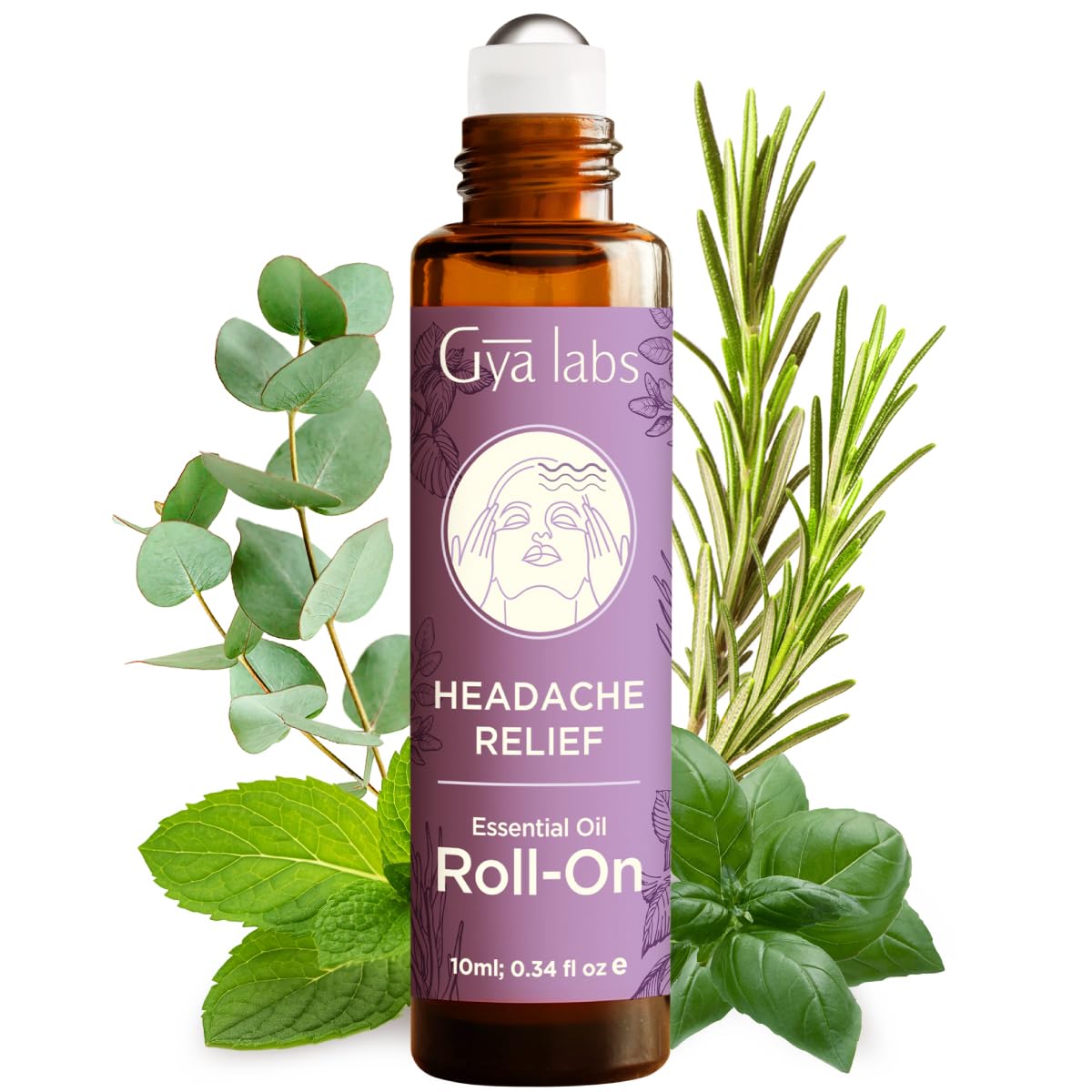 Gya Labs Headache Relief Essential Oil Roll on - 100% Pure Natural Oil Roller for Head Tension Comfort, Relaxation Gift for Women, Spearmint, Eucalyptus Blend Aromatherapy, Travel Size (0.34 Fl Oz)