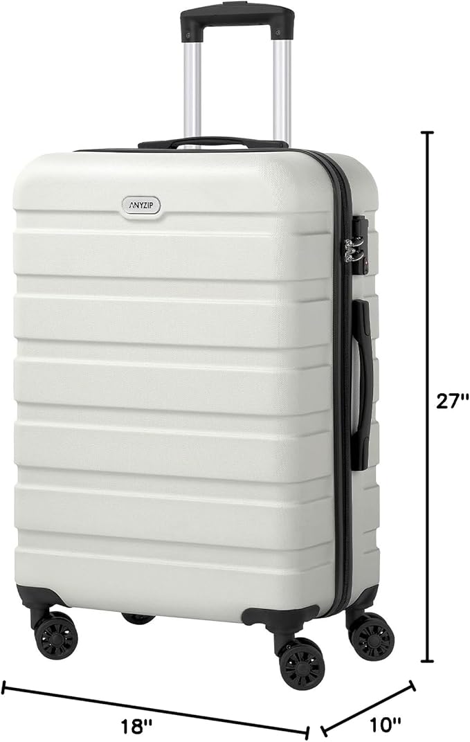 AnyZip Luggage PC ABS Hardside Lightweight Suitcase with 4 Universal Wheels TSA Lock Checked-Medium 24 Inch White