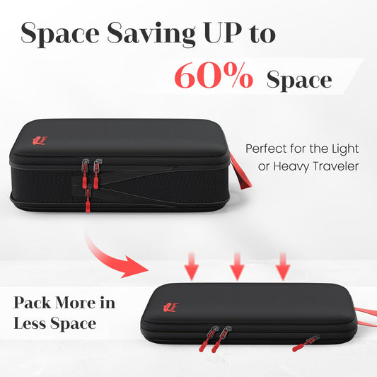 Percover 6 Set Compression Packing Cubes for Travel, 3 Sizes (5+1) for Carry-On Travel, Waterproof Compression Packing Cubes Set with Laundry Bag & Luggage Organizer (Black)