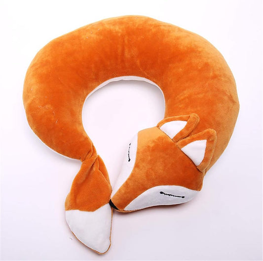 jidachuang Travel Pillows Planes Fox Animal U-Shaped Neck Pillow Plush Fur Warm Cartoon Comfortable Luggage Pillow for Airplanes Car Train (A-Brown)