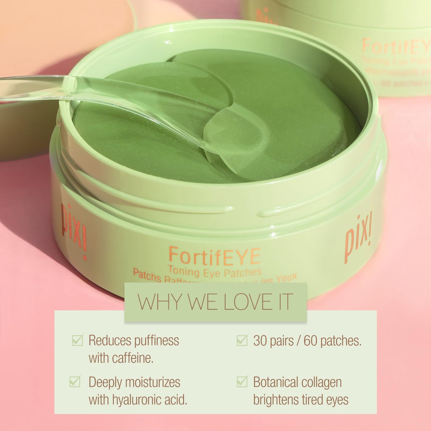 Pixi FortifEYE Firming Hydrogel Under Eye Patches for Puffy Eyes | Vegan Collagen Eye Patches to Energize, Soften Fine Lines, & Tone Eye Area | 30 Pairs / 60 Patches
