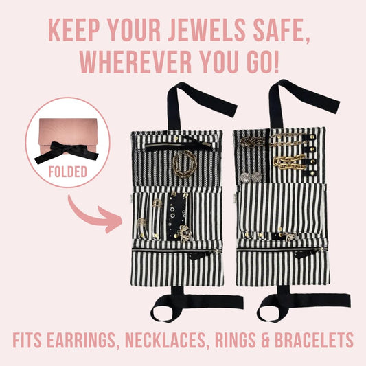 Bag-all Travel Jewelry Roll | Flat Roll Up Jewelry Organizer Case | Compact Traveling Necklace Organizer | Traveling Pouch for Jewellery | Pink/Blush