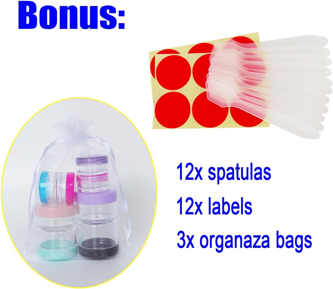 Wopanxye 12pack 15 Gram Small Clear Cosmetic Sample 15ml Empty Containers for Make-up Gifts, Eye-Shadow, Nails, Powder, Gels, Beads, Jewelry, Sunscreens Cream, Mini 15g Pot Jars with Green Cap Lids