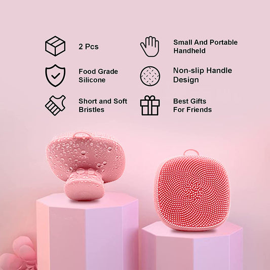 Mini Silicone Face Scrubber Exfoliator Brush, Manual Facial Cleansing Brush Pad Soft Face Cleanser for Exfoliating and Massage Pore for All Skin Types (Pink)