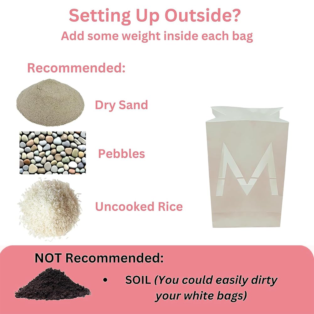 WYMM “MR & MRS” light up letters with Tealight Candles and Rose petals included. Luminary Paper Bags to be used as Wedding Decorations for Reception or as Newlywed Gift for the Honeymoon Suite