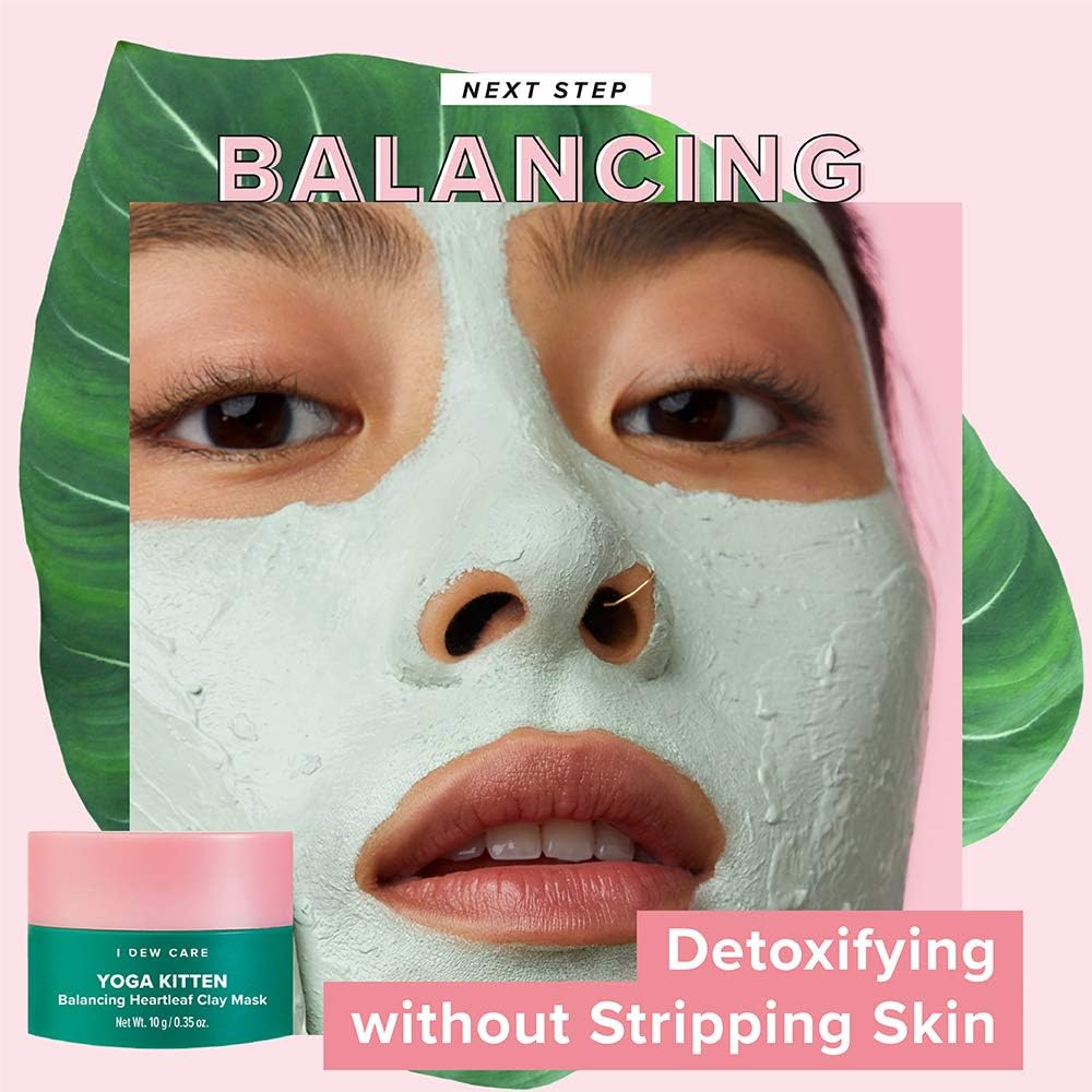 I DEW CARE Blemish Heartleaf Skincare Set - Kitten My Balance On | Foam Cleanser & Wash-off Mask & Serum, Clear and Soothe Irritation, Abosorb Excess Oil, Gentle Face Wash, Travel Size